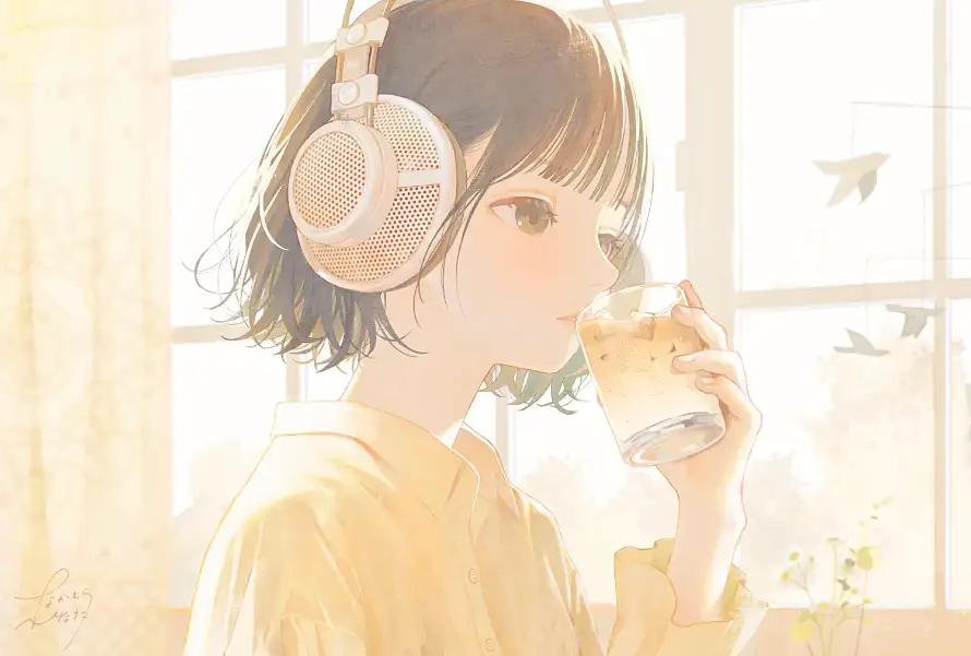 2k休闲壁纸-二次元和咖啡-短发女孩壁纸推荐「哲风壁纸」