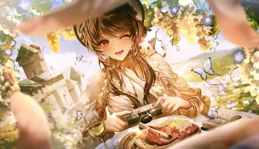 4k户外壁纸 - 暖光 - 牛排 - 草帽「哲风壁纸」