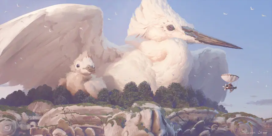 2k岩石壁纸-巨型白鸟壁纸和溪流-壁纸分享「哲风壁纸」