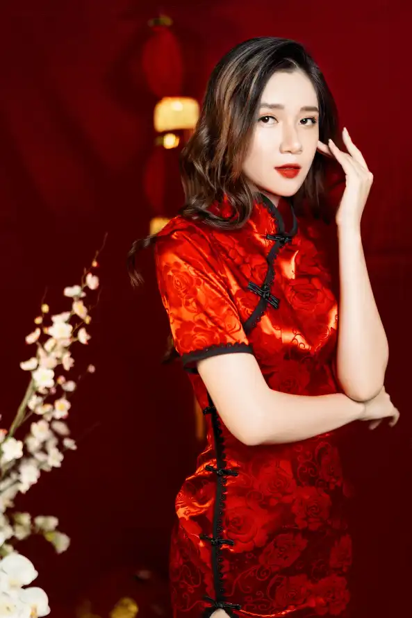 4k丝绒壁纸 - 国风 - 旗袍 - 红唇「哲风壁纸」