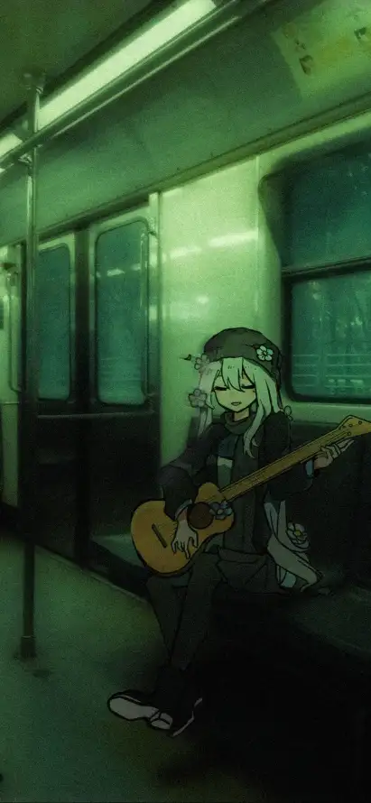 4k吉他壁纸 - 地铁 - 暗黑 - 银发「哲风壁纸」