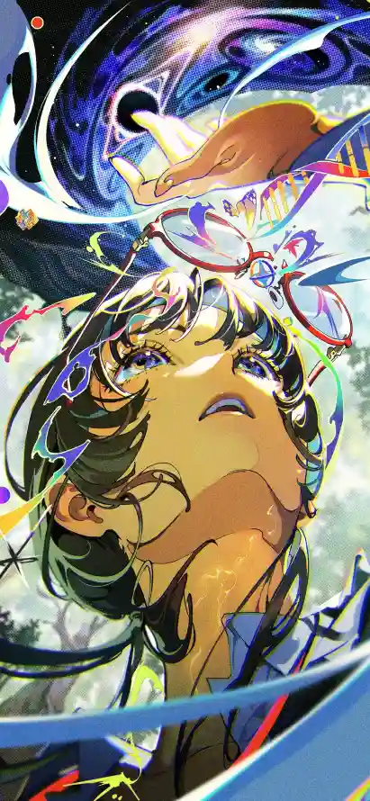 4k卷发壁纸 - 手绘 - 眼镜 - 动漫插画「哲风壁纸」