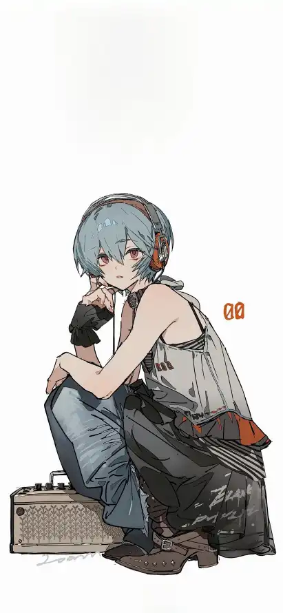 4k耳机壁纸 - 收音机 - 绫波丽 - 蓝短发「哲风壁纸」