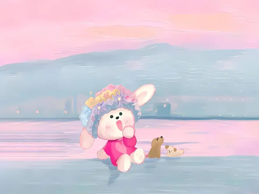 2k治愈壁纸-小动物壁纸和湖面-粉色天空免费下载「哲风壁纸」
