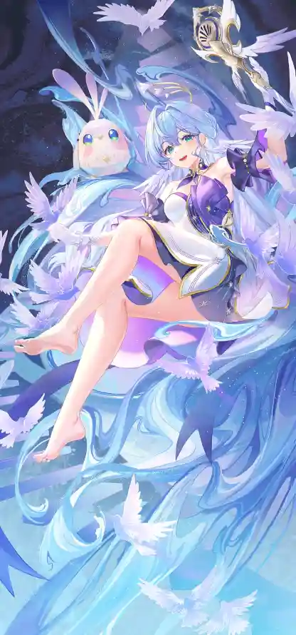 4k光脚壁纸 - 原神 - 少女 - 蓝发「哲风壁纸」