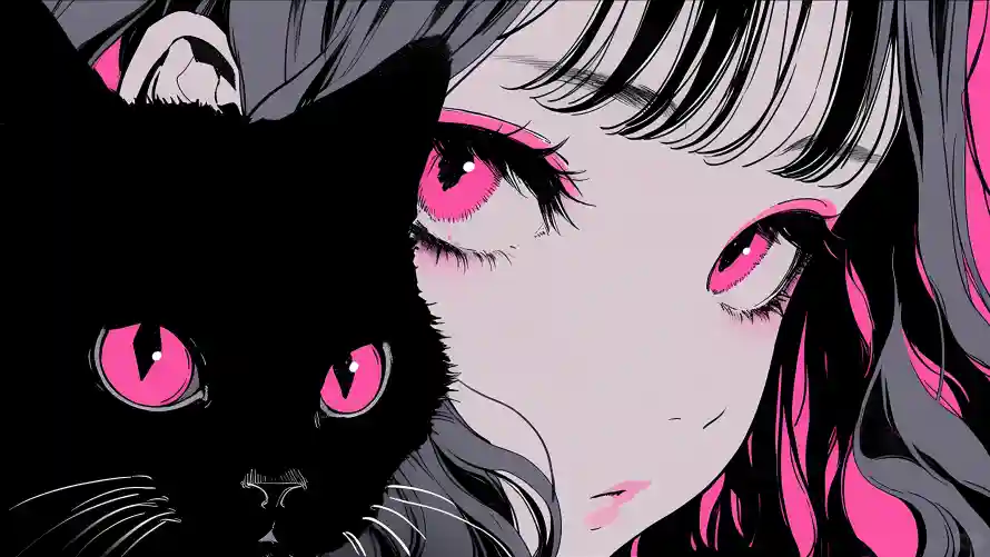 4k黑猫壁纸 - 粉瞳女孩 - 热门壁纸 - wallpaper「哲风壁纸」