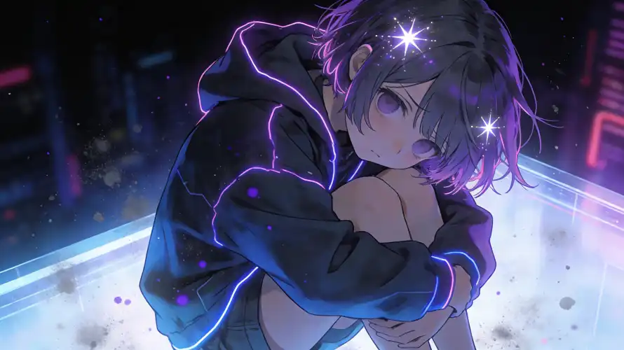 4k光斑壁纸 - 短发 - 都市 - 霓虹「哲风壁纸」