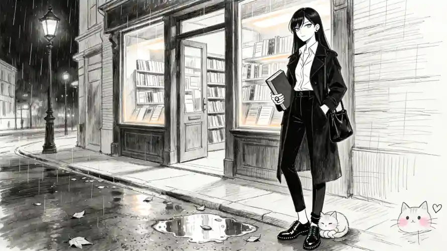 4k书店壁纸 - 猫 - 手绘 - 积水「哲风壁纸」