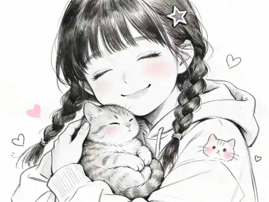 2k手绘壁纸-小女孩和治愈-双麻花辫热门的壁纸「哲风壁纸」