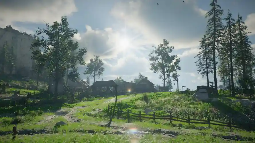 4k乡村壁纸 - 太阳 - 房屋 - 树木「哲风壁纸」