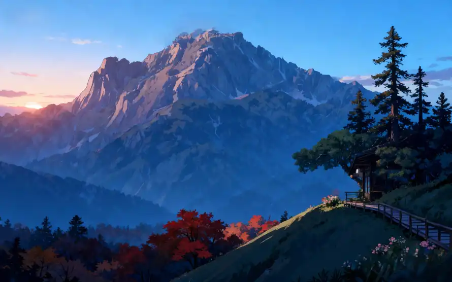 4k即梦壁纸 - 小屋 - 山林 - 日出「哲风壁纸」