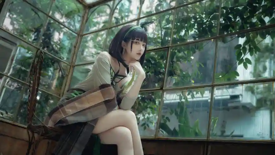 4k少女壁纸 - 温室 - 白丝 - 窗边「哲风壁纸」
