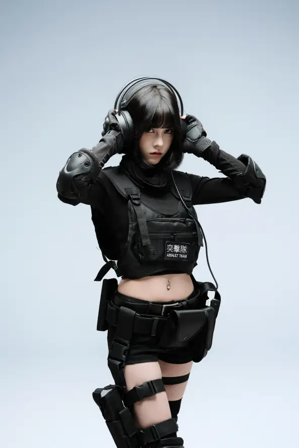 4k女警壁纸 - 护具 - 短发 - 耳机「哲风壁纸」