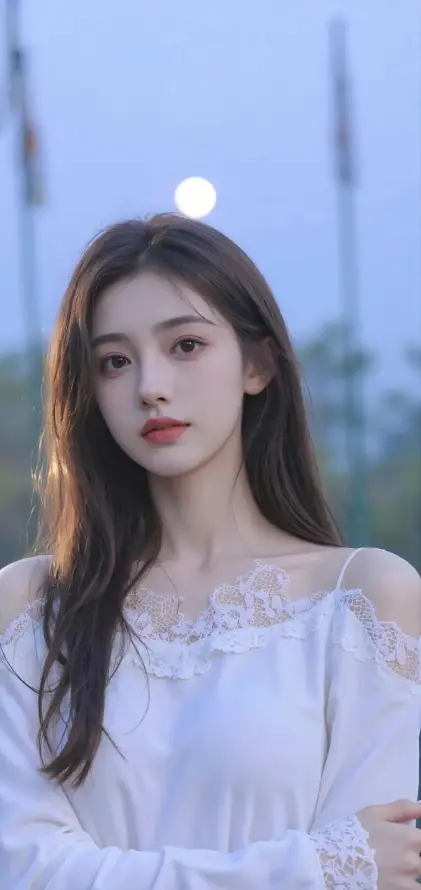 4k傍晚壁纸 - 户外 - 月亮 - 美女「哲风壁纸」