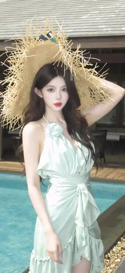 4k度假壁纸 - 泳池 - 红唇 - 美女「哲风壁纸」