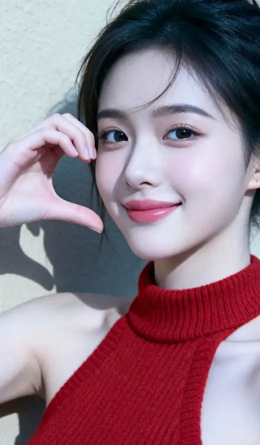 4k微笑壁纸 - 比心 - 甜妹 - 红唇「哲风壁纸」