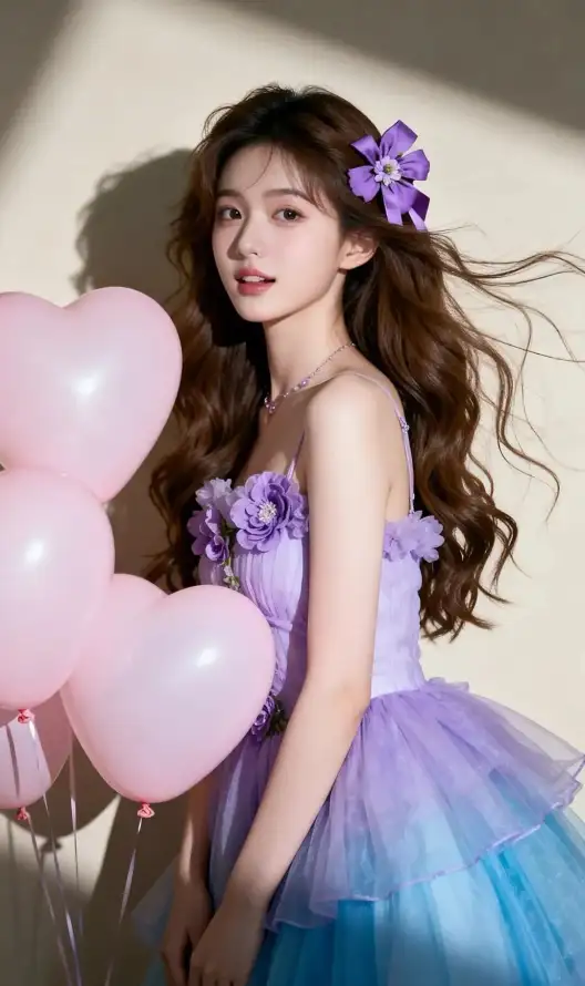 4k卷发壁纸 - 紫花 - 美女 - 长发「哲风壁纸」