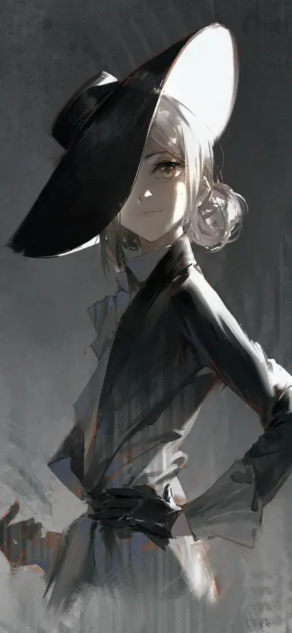 4k御姐壁纸 - 盘发 - 银发 - 宽檐帽「哲风壁纸」