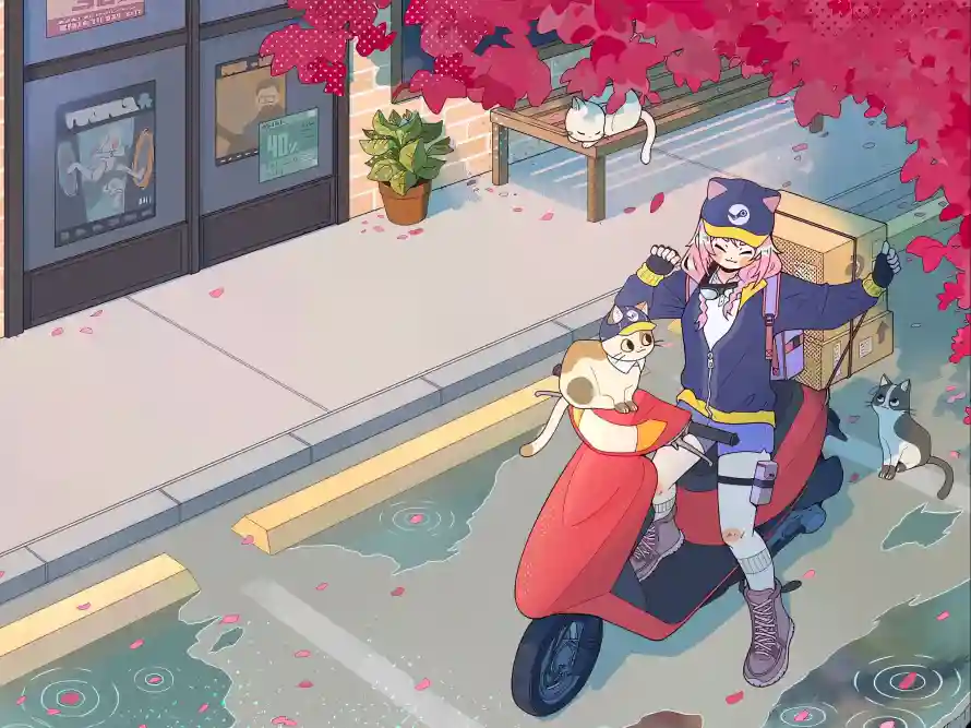 3k猫咪壁纸-电动车和萌系-粉发少女壁纸分享「哲风壁纸」