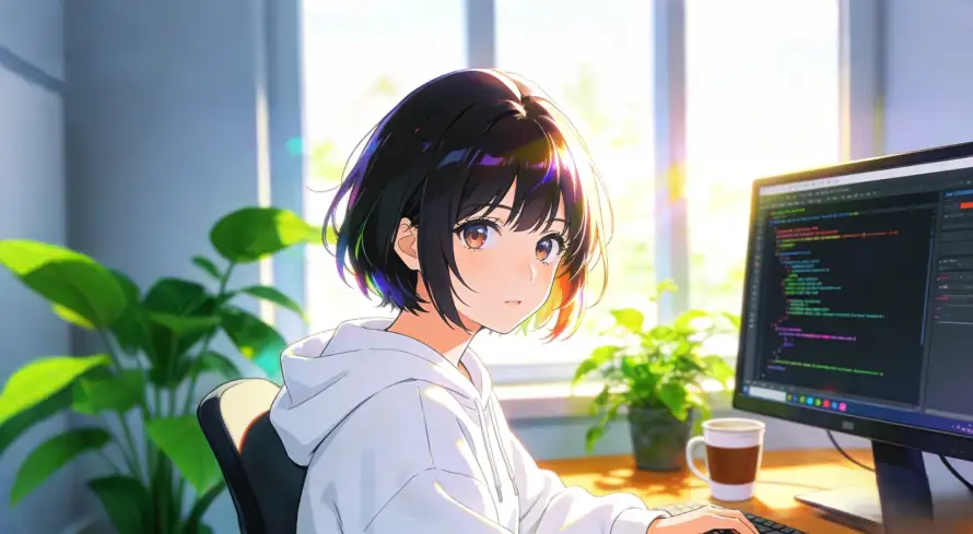 4k代码壁纸 - 咖啡 - 电脑 - 短发「哲风壁纸」