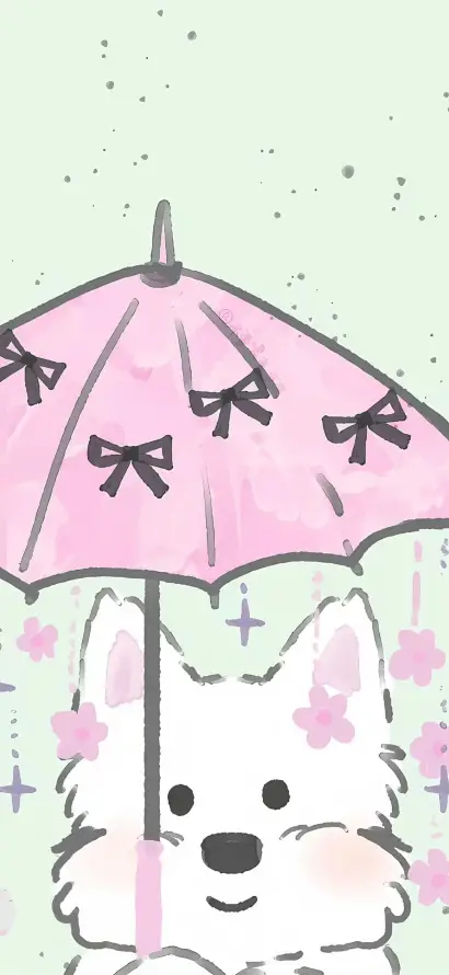 4k可爱壁纸 - 小狗 - 手绘 - 撑伞「哲风壁纸」