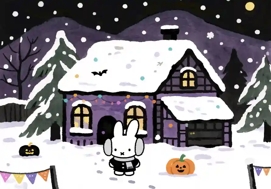 4k下雪壁纸 - 冬日 - 卡通 - 夜晚「哲风壁纸」