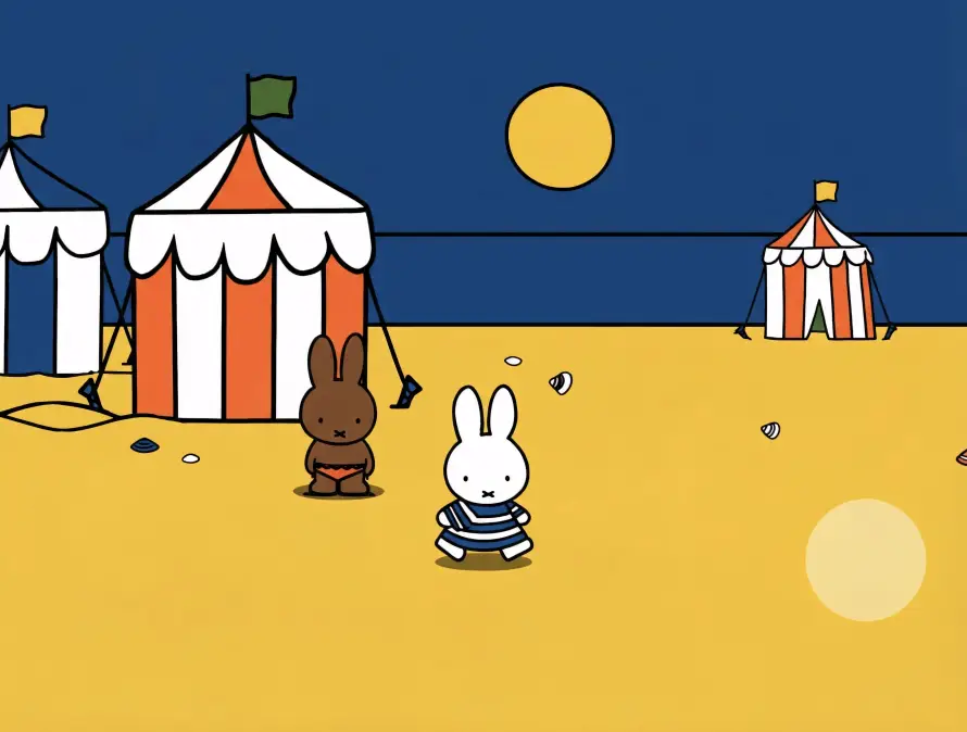 4k卡通壁纸 - 圆月 - 夜晚 - 帐篷「哲风壁纸」