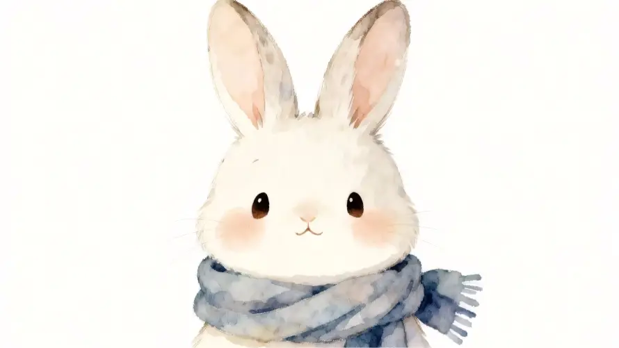 4k兔子壁纸 - 可爱 - 围巾 - 手绘「哲风壁纸」