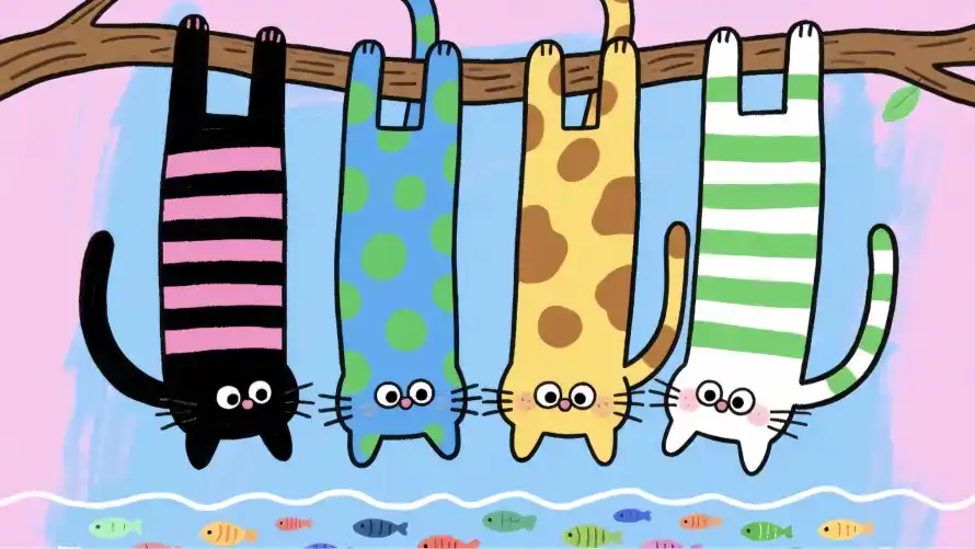 2k卡通壁纸-条纹猫 - 波点猫-免费下载「哲风壁纸」