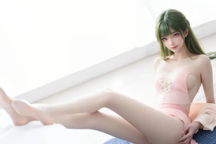 5k少女壁纸-居家场景 - 粉衣-性感美女壁纸推荐「哲风壁纸」