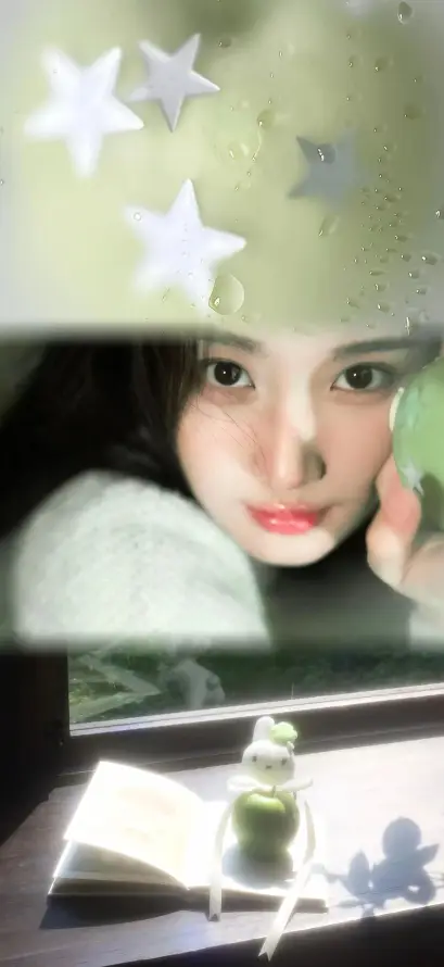4k托脸壁纸 - 星星 - 浅绿 - 红唇「哲风壁纸」