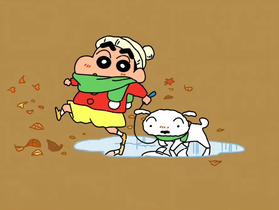 2k卡通壁纸-蜡笔小新壁纸和落叶-热门的壁纸「哲风壁纸」