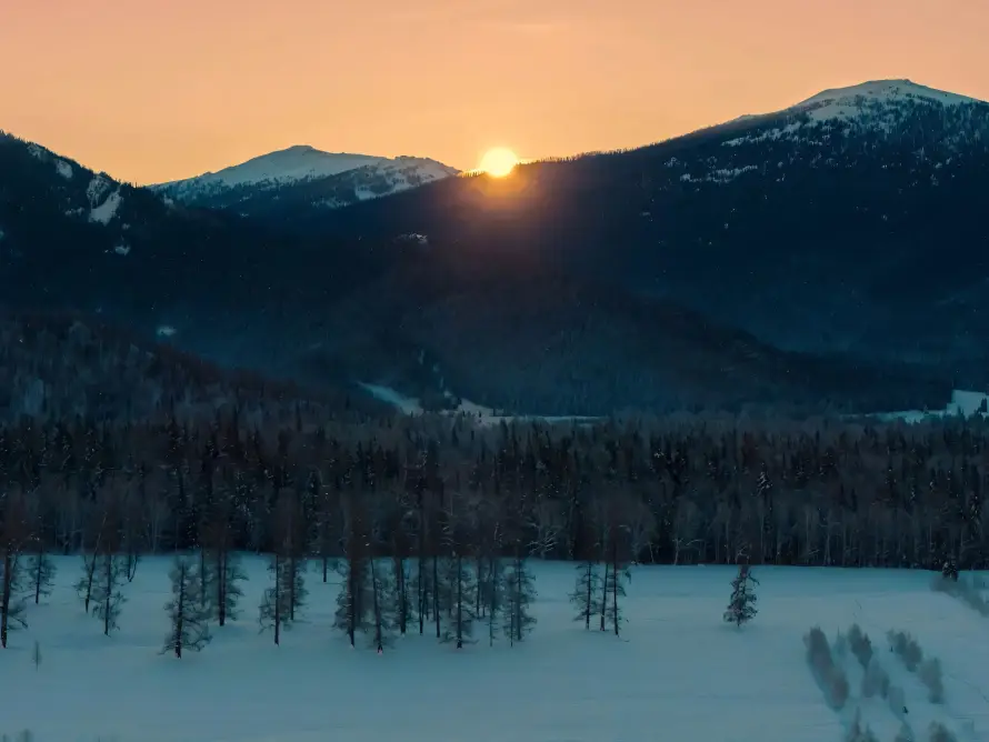 4k冬日壁纸 - 冬景 - 太阳 - 山林「哲风壁纸」