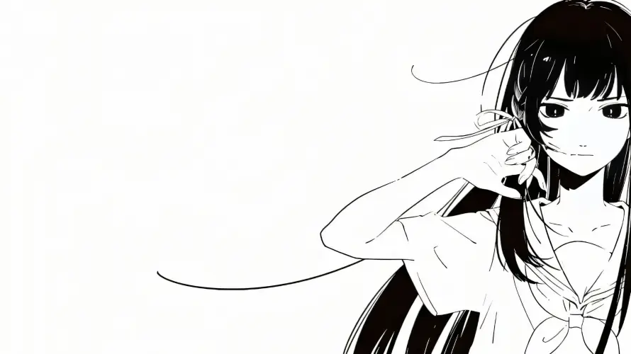 4k少女壁纸 - 漫画风 - 长黑发 - jk制服「哲风壁纸」