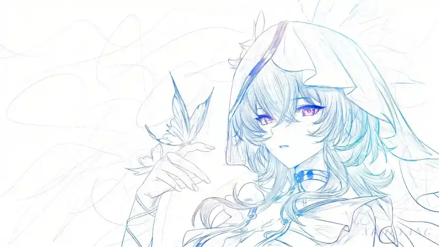 4k异瞳壁纸 - 手绘 - 紫眸 - 线稿「哲风壁纸」