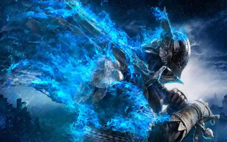 3k巨剑壁纸-暗黑风格壁纸和灰烬-蓝焰骑士壁纸分享「哲风壁纸」
