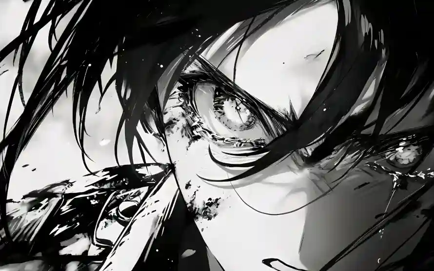 4k三笠壁纸 - 流泪 - 黑白风 - 动漫人物「哲风壁纸」