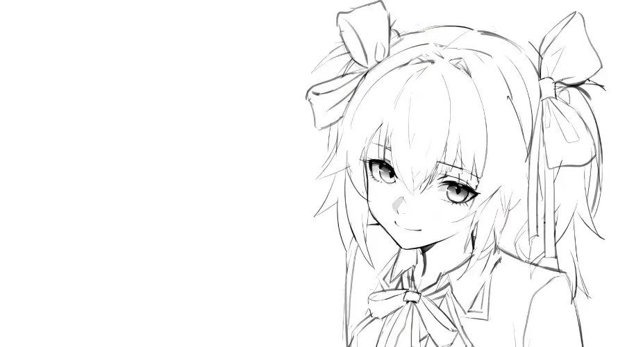 4k手绘壁纸 - 线稿 - 黑白 - 双马尾「哲风壁纸」