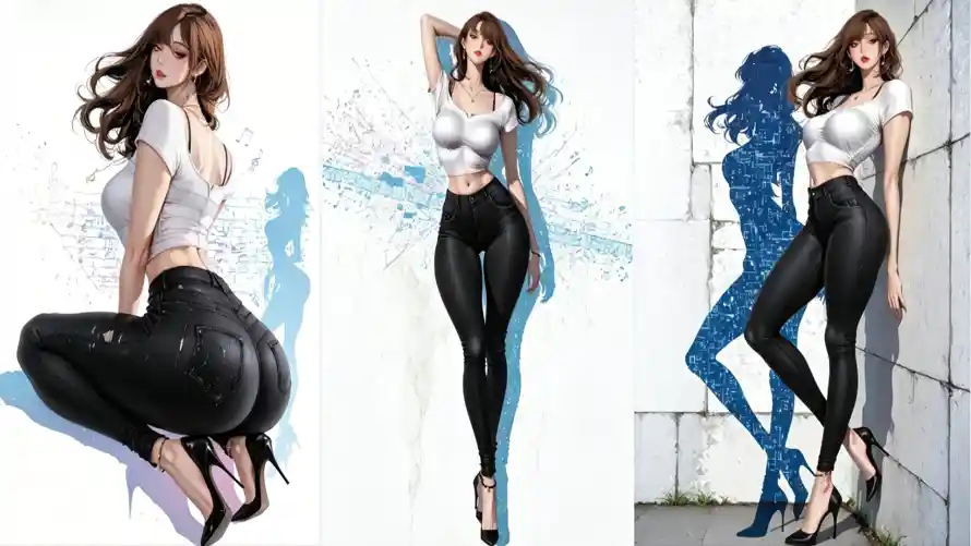 2k女生壁纸-二次元 - 妖娆-黑紧身裤免费下载「哲风壁纸」