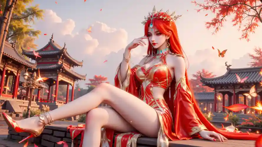 4k古风壁纸 - 国漫 - 枫叶 - 红发「哲风壁纸」