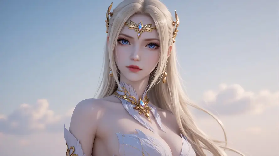 4k女神壁纸 - 白衣 - 蓝瞳 - 金发「哲风壁纸」