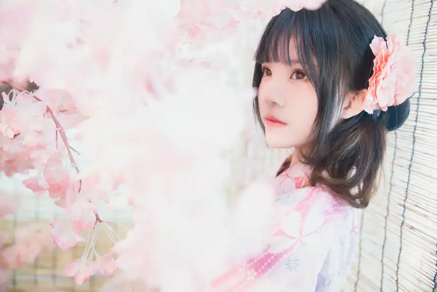 4k发饰壁纸 - 和服 - 少女 - 桃花「哲风壁纸」