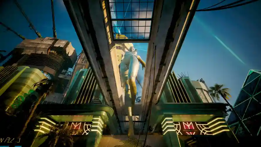 3k仰拍壁纸-棕榈树与城市-赛博朋克壁纸分享「哲风壁纸」