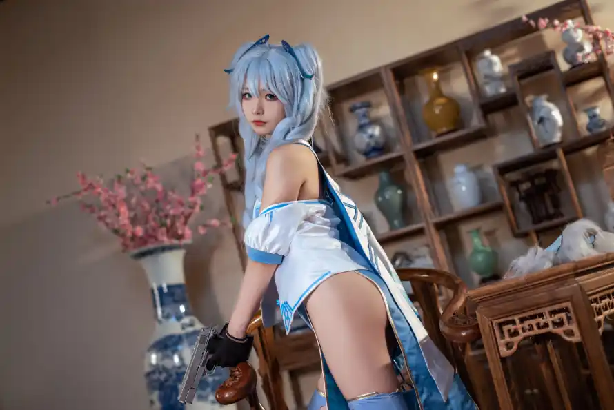 4k少女壁纸 - 蓝发 - 露肩 - 二次元「哲风壁纸」