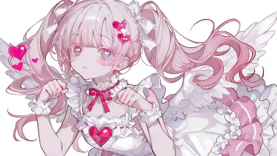 3k可爱壁纸-洛丽塔与爱心-天使翅膀免费下载「哲风壁纸」