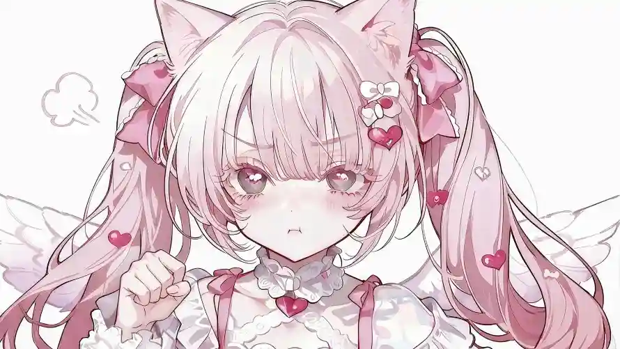 3k粉瞳壁纸-双马尾与萝莉-爱心装饰热门的壁纸「哲风壁纸」