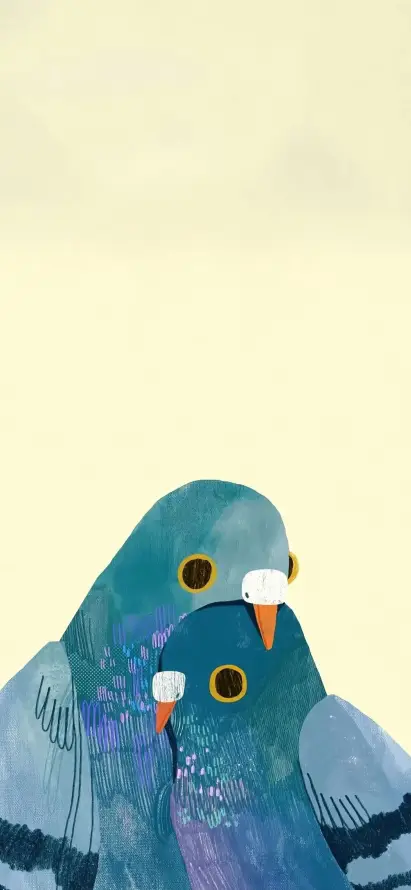 4k两只壁纸 - 依偎 - 小鸟 - 手绘「哲风壁纸」