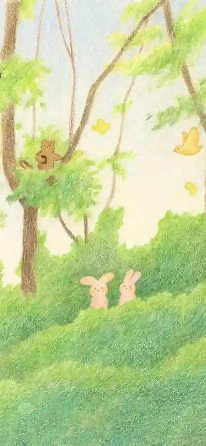 4k兔子壁纸 - 小熊 - 插画 - 树叶「哲风壁纸」