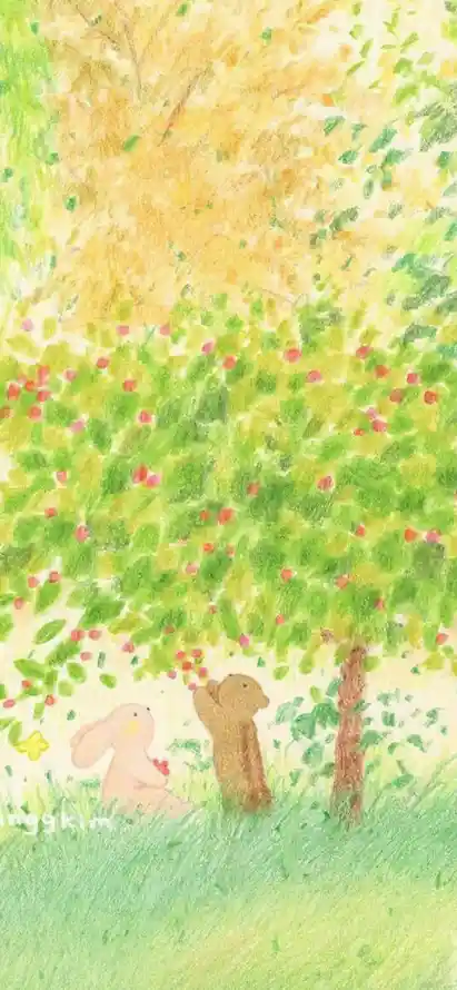 4k手绘壁纸 - 插画 - 暖系 - 果树「哲风壁纸」