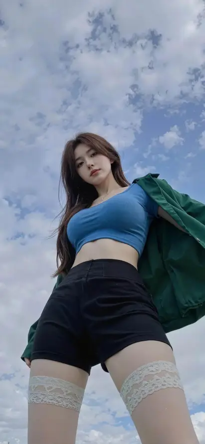 4k仰拍壁纸 - 美女 - 蓝天 - 长发「哲风壁纸」